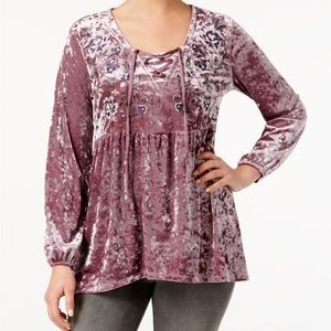 🌺 STYLE & CO Crushed Velvet Peasant Top Blouse